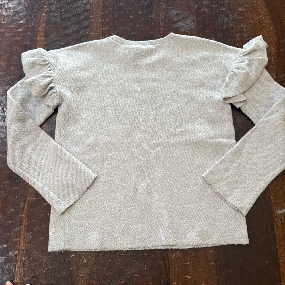 Zara Light Gray Long Sleeve Top with Ruffle Detail - Picture 7 of 12